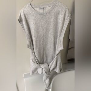 Zara Grey Tie Front Sleeveless Sweatshirt Top Size L New